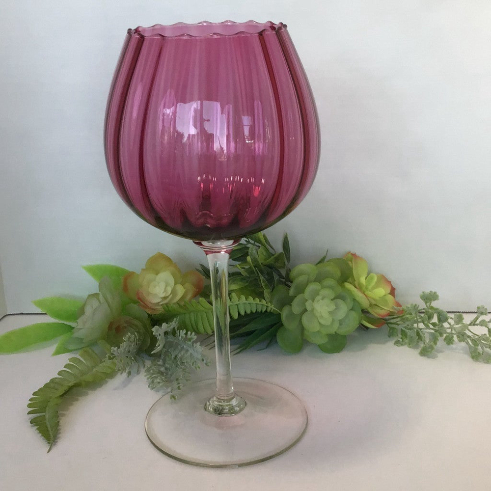 12” Cranberry Ribbed Glass Stemware - Picture 2 of 5